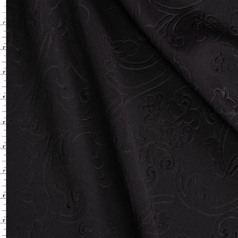 black metallic scuba fabric with flower|Cali Fabrics Black Embossed Floral Scuba Knit Fabric by the Yard.